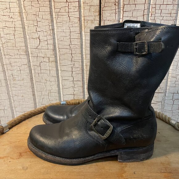 Frye Veronica Short Boots Black Leather US 8.5 B Motorcycle - Picture 2 of 5